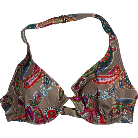 Victoria's Secret Brown Paisley Halter Bikini Top 36C EUC - Picture 1 of 5